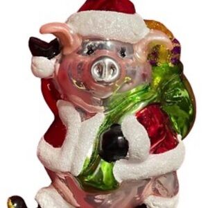 Christopher Radko Santa Pig Blown Glass Ornament “Present-ing Santa”